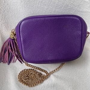 Borse In Pelle 🇮🇹 Violet Leather Chain Strap  Rectangle Tassel Crossbody Purse